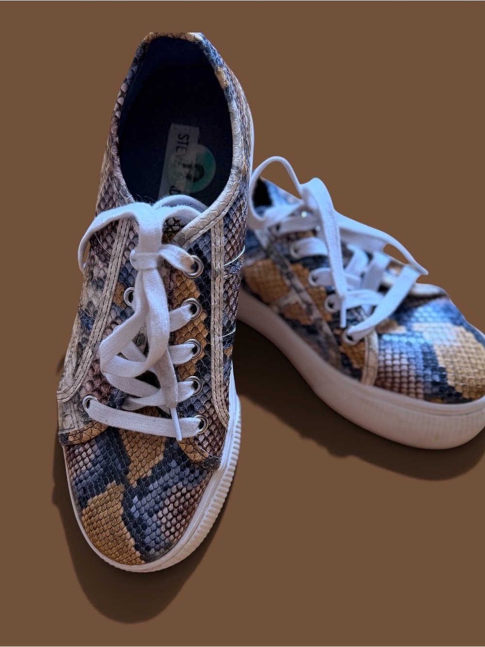 Steve Madden “Emmi” Platform Sneakers with Multi Color Faux Snake Skin, Size 8